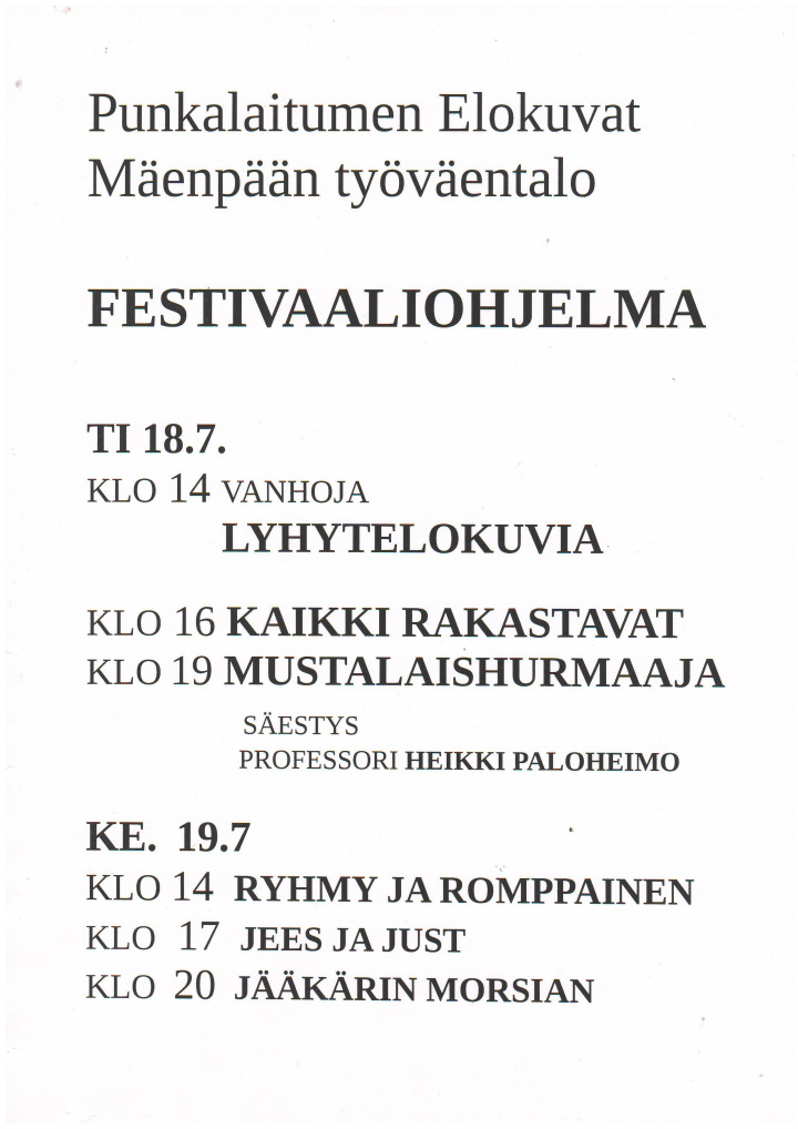 Elokuvafestivaaliohjelma 2023 Mäenpään työväentalo