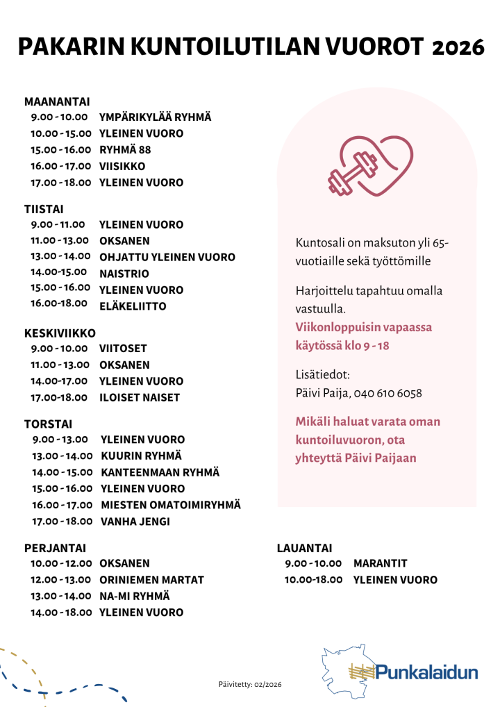 Kuntosalivuorot 022026